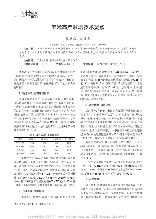 玉米高产栽培技术要点