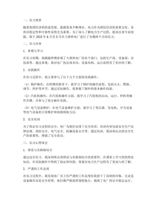大唐热电实习报告