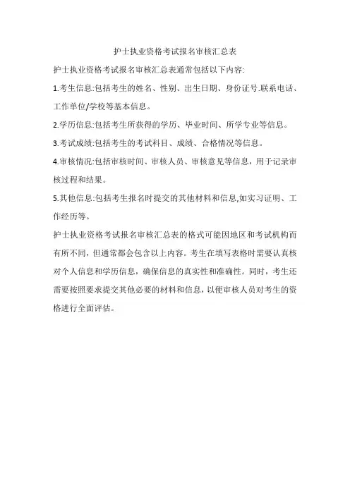 护士执业资格考试报名审核汇总表