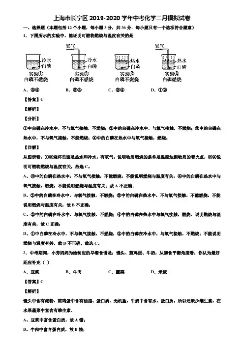 上海市长宁区2019-2020学年中考化学二月模拟试卷含解析