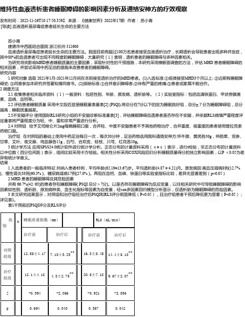 维持性血液透析患者睡眠障碍的影响因素分析及通络安神方的疗效观察