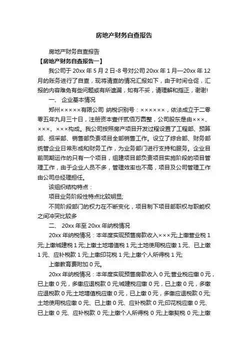 房地产财务自查报告