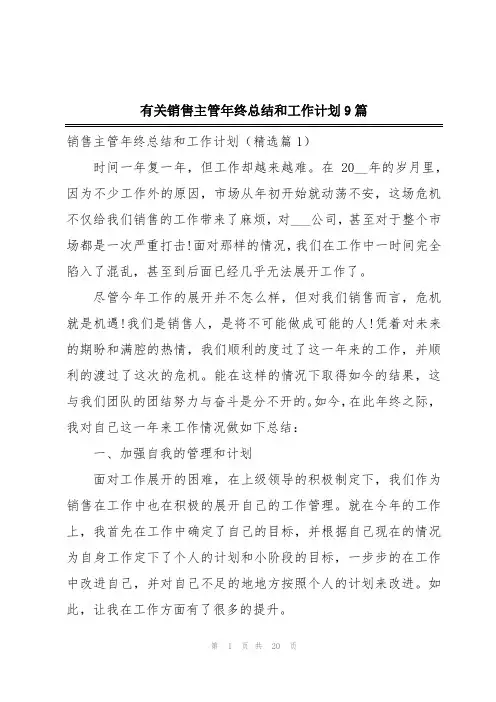 有关销售主管年终总结和工作计划9篇