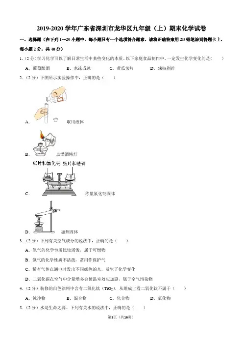 2019-2020学年广东省深圳市龙华区九年级(上)期末化学试卷