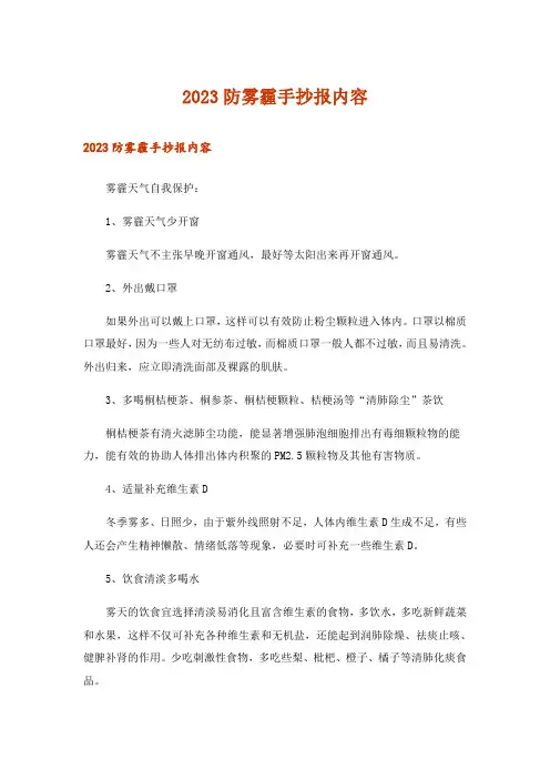 2023防雾霾手抄报内容