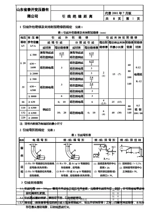 变压器引线绝缘距离