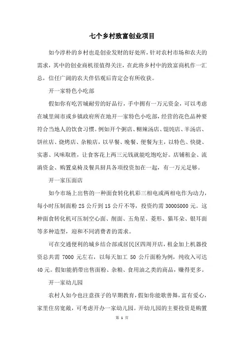 七个乡村致富创业项目