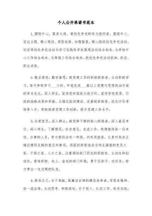 个人公开承诺书范本（五篇）