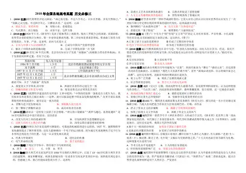 2018年全国各地高考真题 历史必修三