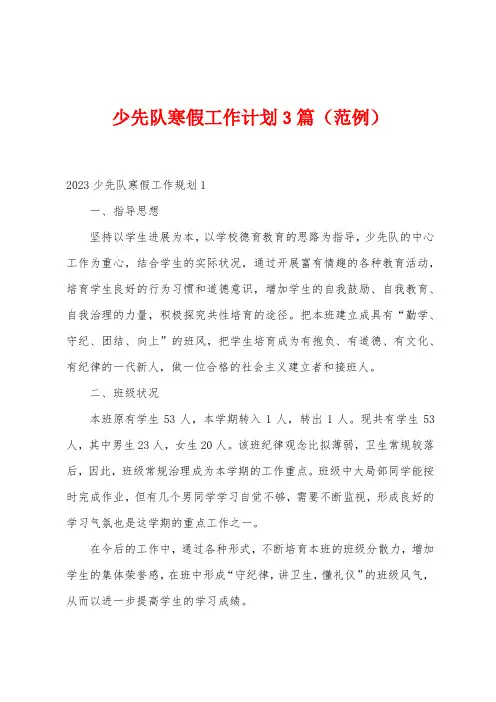 少先队寒假工作计划3篇(范例)