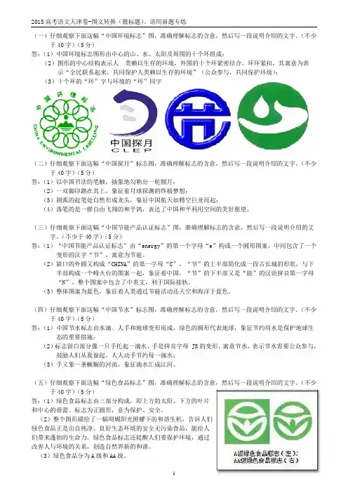 2015高考语文天津卷-图文转换题(徽标题)语用新题型专练