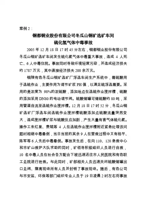 案例2-铜都铜业股份有限公司冬瓜山铜矿选矿车间硫化氢气体中毒事故