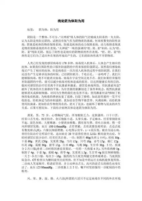 浅论阴为体阳为用
