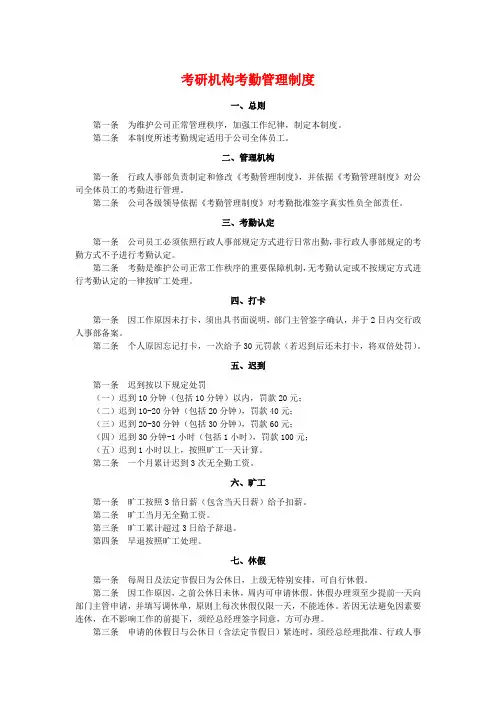 考研机构考勤管理制度与岗位职责
