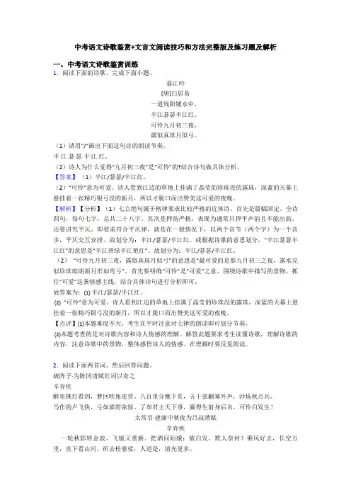中考语文诗歌鉴赏+文言文阅读技巧和方法完整版及练习题及解析