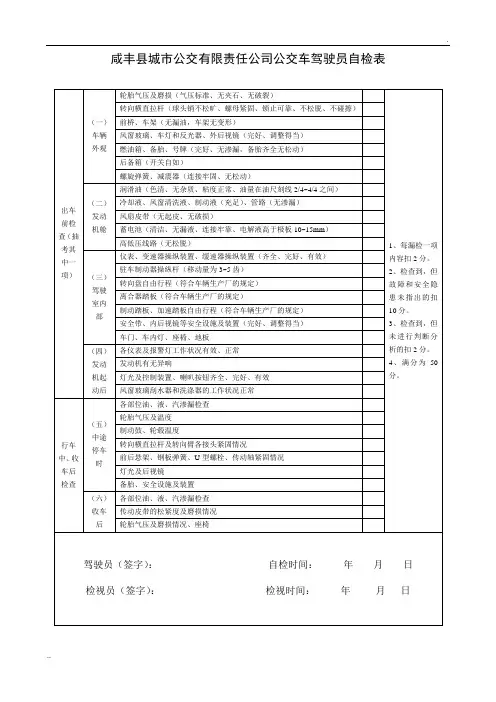 出车前、行车中、收车后检查表