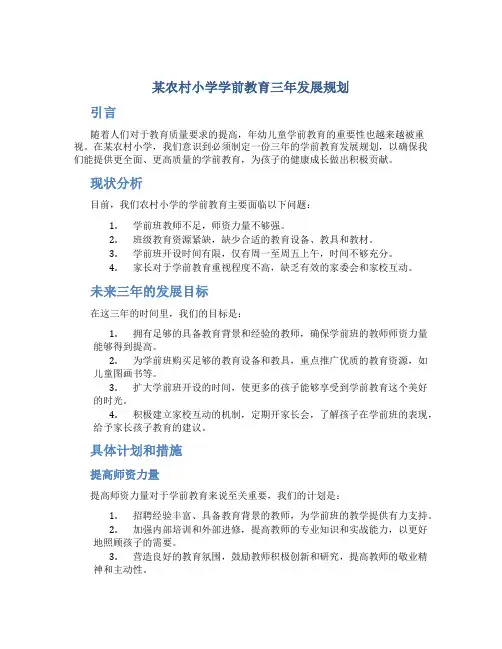 某农村小学学前教育三年发展规划