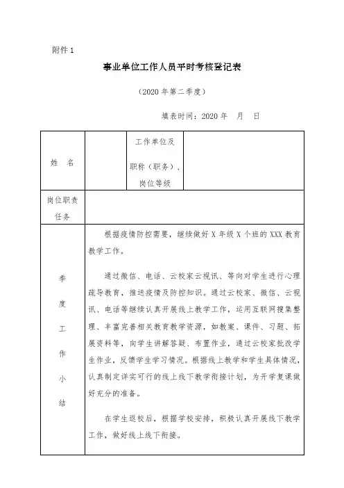 事业单位工作人员平时考核登记表[带内容 可直接打印]