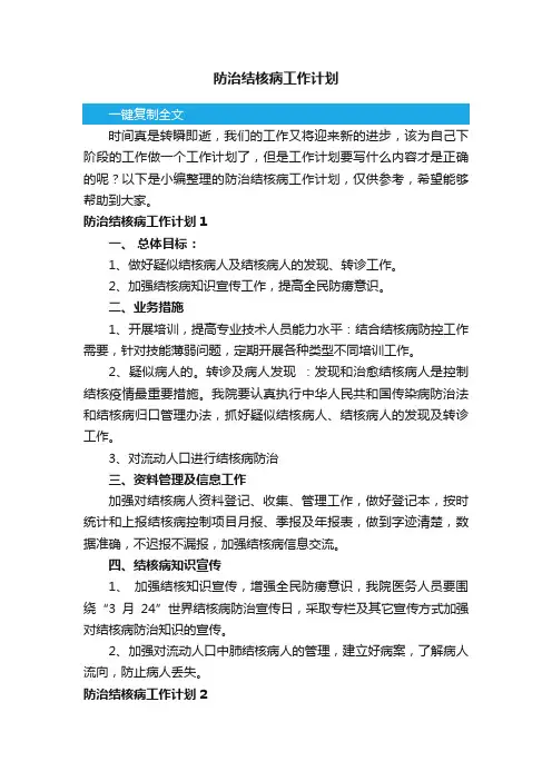 防治结核病工作计划