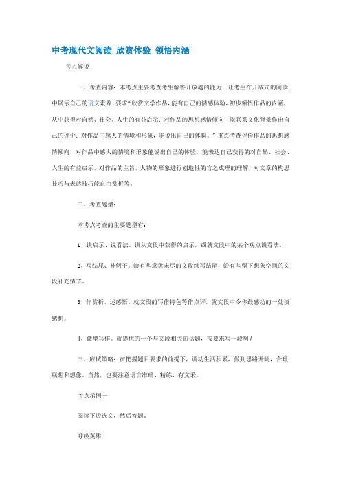 中考现代文阅读_欣赏体验 领悟内涵