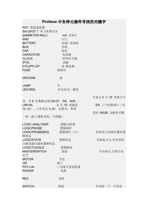 Proteus中各种元器件寻找的关键字