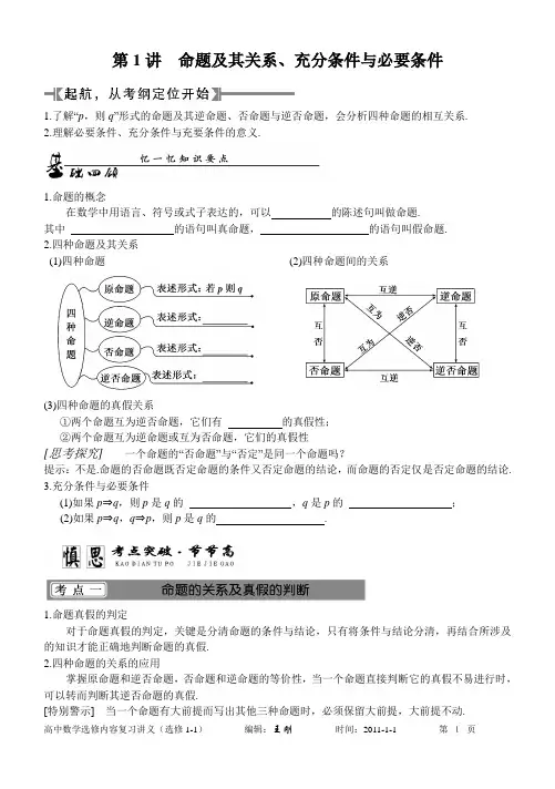 高中数学选修内容复习讲义(选修1-1)