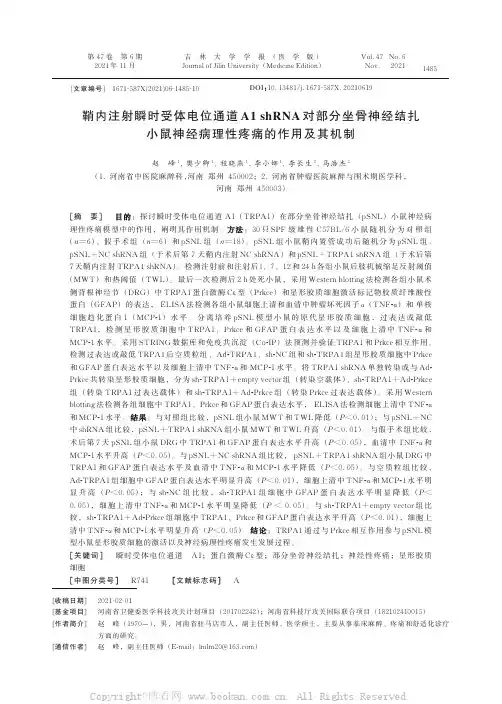 鞘内注射瞬时受体电位通道A1 shRNA对部分坐骨神经结扎小鼠神经病理性疼痛的作用及其机制