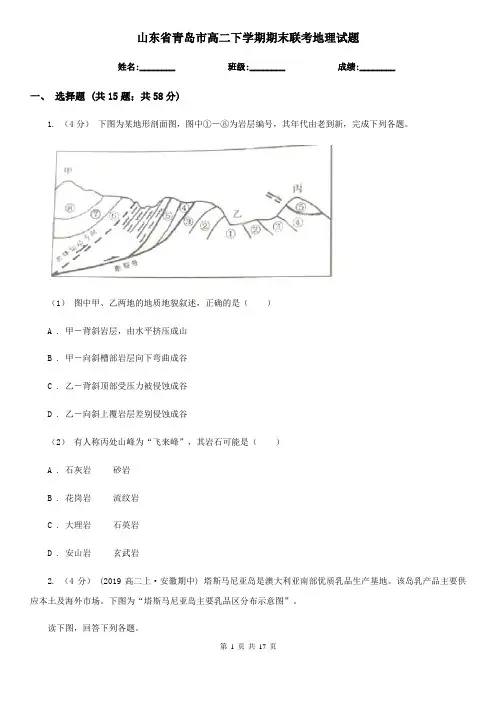 山东省青岛市高二下学期期末联考地理试题