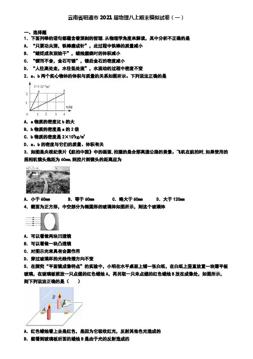 云南省昭通市2021届物理八上期末模拟试卷(一)