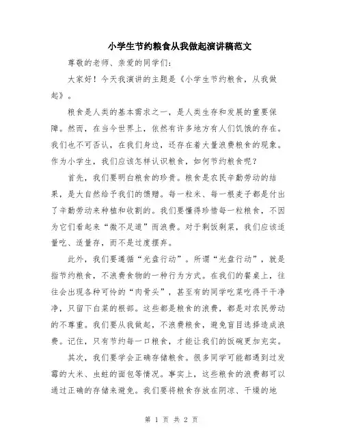 小学生节约粮食从我做起演讲稿范文