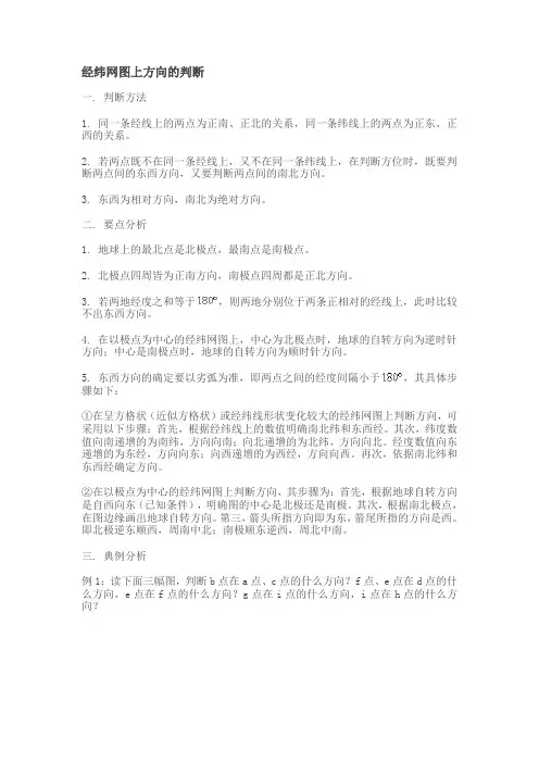 经纬网图上方向的判断