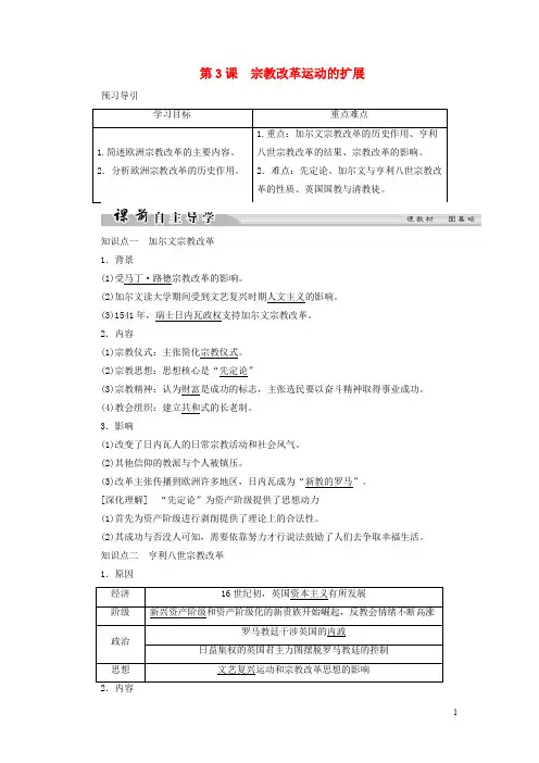 高中历史 第5单元 欧洲的宗教改革 第3课 宗教改革运动的扩展学案 新人教版选修1