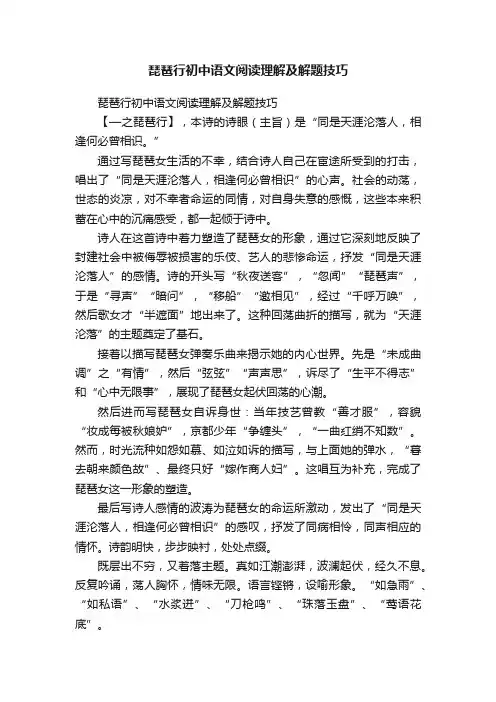 琵琶行初中语文阅读理解及解题技巧
