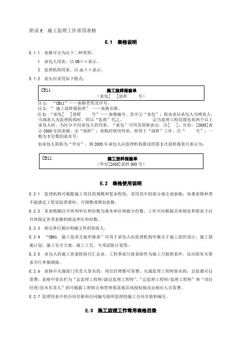 SL288-2014年《水利工程施工监理规范》全套表格