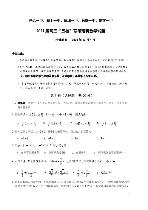 安徽省五校2021届高三上学期12月联考数学理试题