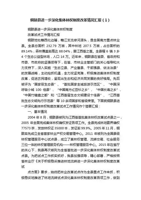 铜鼓县进一步深化集体林权制度改革情况汇报（1）