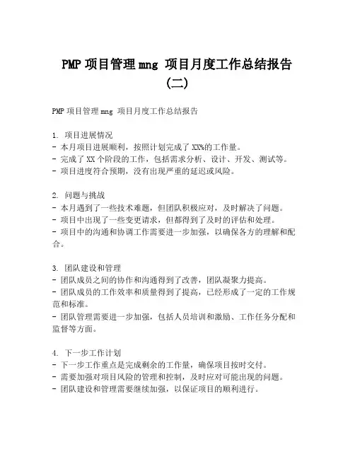 PMP项目管理mng 项目月度工作总结报告 (二)