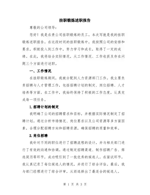 挂职锻炼述职报告