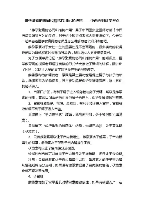 雌孕激素的协同和拮抗作用记忆诀窍——中西医妇科学考点