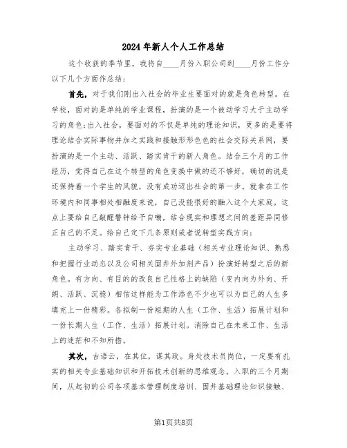 2024年新人个人工作总结(4篇)