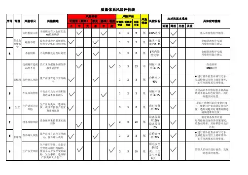质量体系风险评估表范例