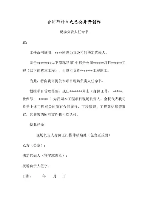 项目现场负责人任命书模板