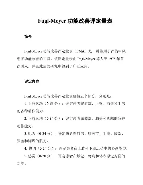 Fugl-Meyer功能改善评定量表