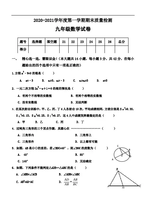 -河北省秦皇岛市卢龙县2021届九年级上学期期末考试数学试题