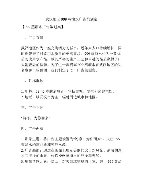 武汉地区999蒸溜水广告策划案