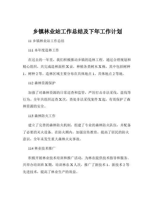 乡镇林业站工作总结及下年工作计划