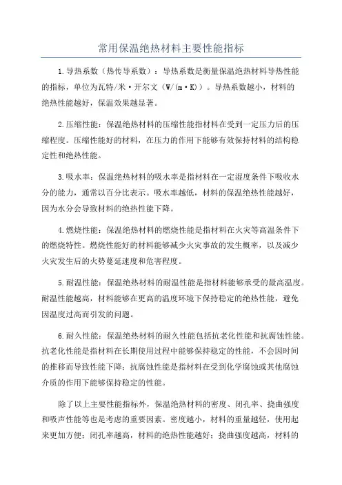 常用保温绝热材料主要性能指标