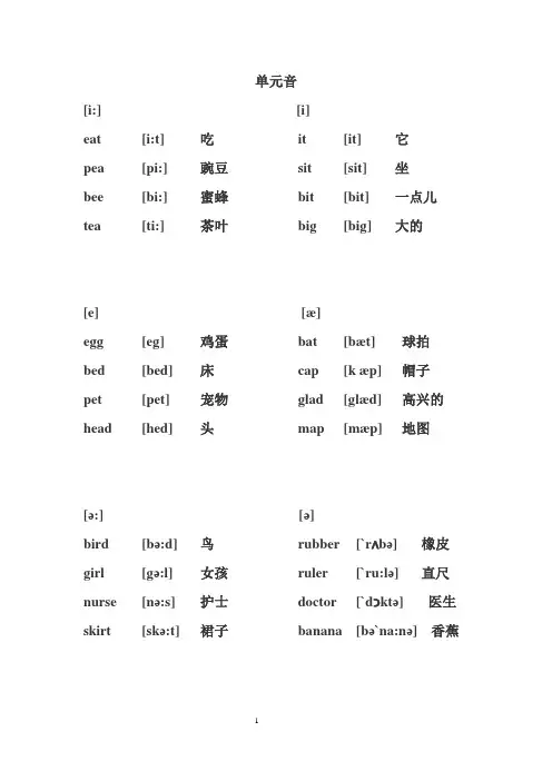 48个音标对应单词及音标(打印版)