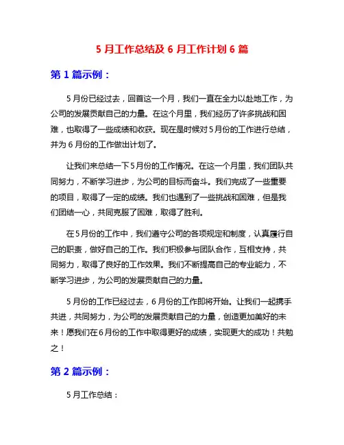 5月工作总结及6月工作计划6篇