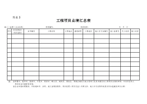 工程项目业绩汇总表